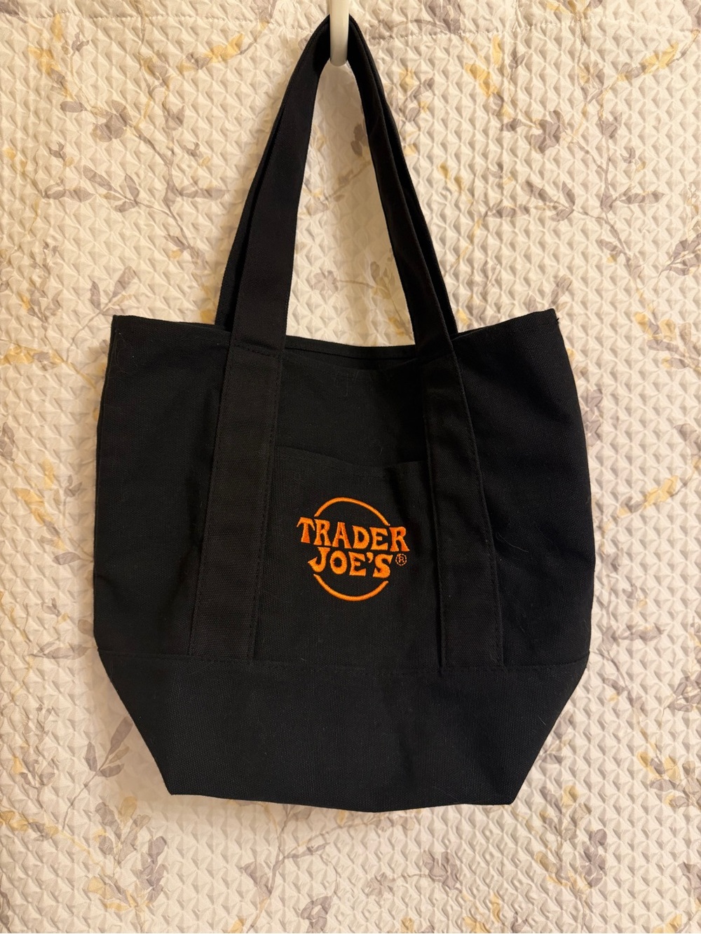 Trader Joe Mini Black Canvas Tote Bag with Orange Logo